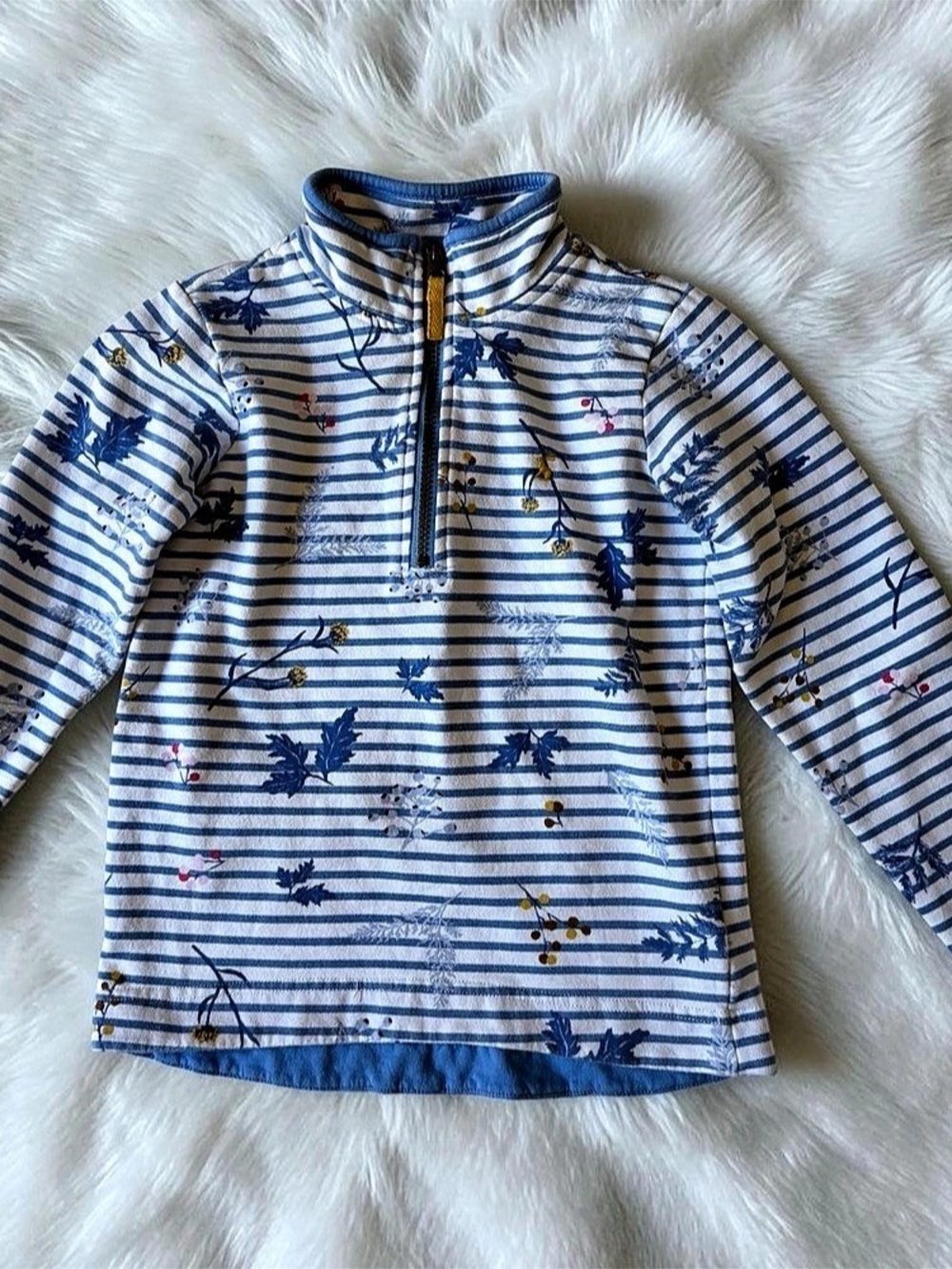 Joules Girls Striped Quarter-Zip Top Blue & White Size 7-8